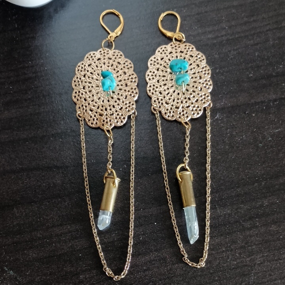 Gold and Turquoise Chain Drop Earrings